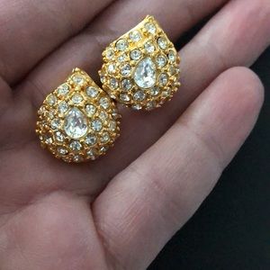 1980's Vintage Gold and Rhinestone Statement Earrings